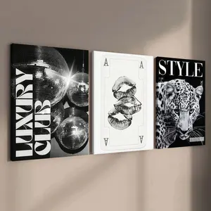 3-Pack Wood Frame Canvas Art, Modern & Disco Ball Leopard Poster, Waterproof HD Decor, Ideal for Living Room, Office, Bedroom