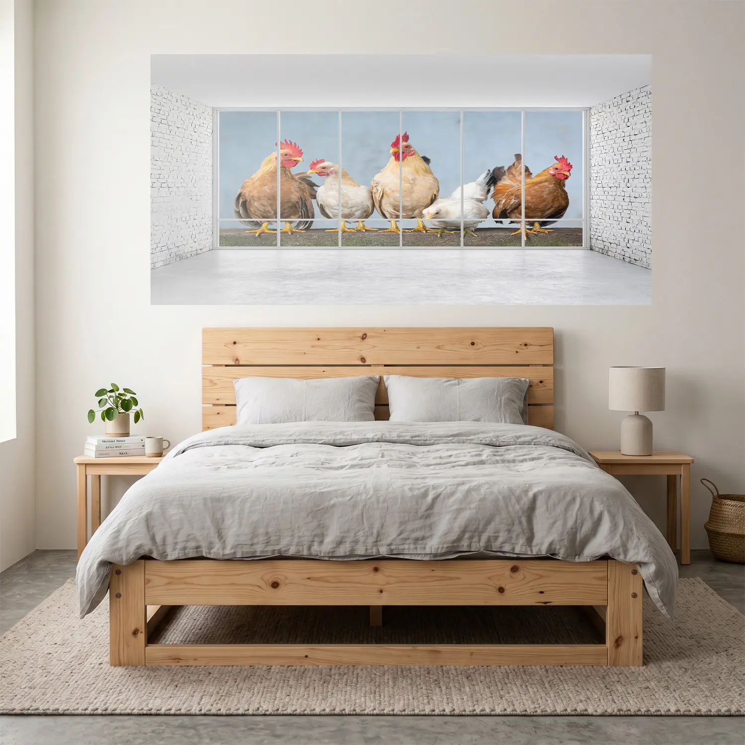 Self-Adhesive Bed Head Sticker, Chicken Theme, Enhances Wall Aesthetics, Quick Space Improvement, Patchwork Shape, Flat Sticker Type
