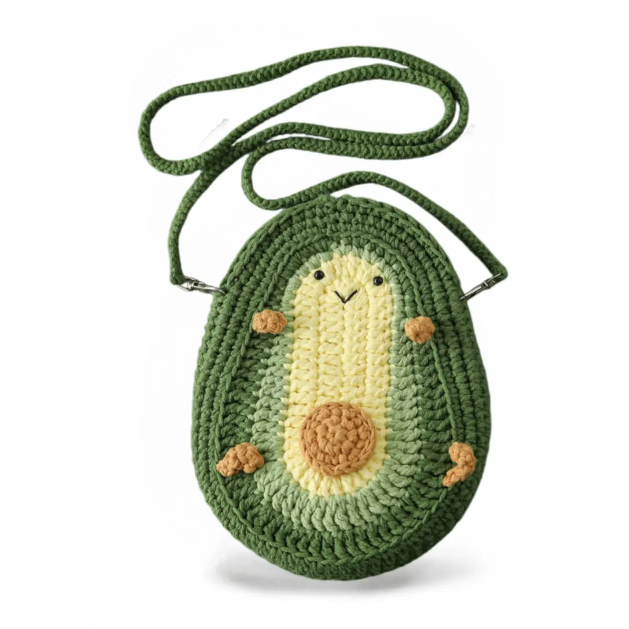 Handmade Craft Avocado Crossbody Crochet Bag for Women, Mini Cartoon Adjustable Strap Purse with Pearl Snap for Daily Travel, Crossbody Crochet Bags, Detachable, Fashionable Unique Bags