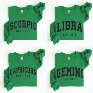 (Leave Add Note or DM our Shop) Custom Zodiac Sweatshirt - Irish Green Color, Personalized Year Astrology Pullover, Unisex Crewneck, Cute Horoscope Birthday Gift, Celestial Sign Outfit 2026 - LORA ATCHER