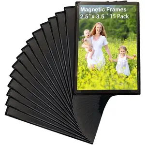 15 Pack Magnet Photo Frame Refrigerator 2.5x3.5, Magnetic Picture Holder, Magnetic Picture Frame Fridge, Black
