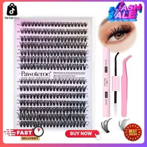 Pawotence Lash Extension Kit DIY 280pcs Lash Clusters Eyelash Extension Kit, 9-16mm 30D 40D Individual Lashes Kit with Lash Bond and Seal, Lash Tweezers for Self Use (30D&40D, 0.07D, 9-16mm, Kit)