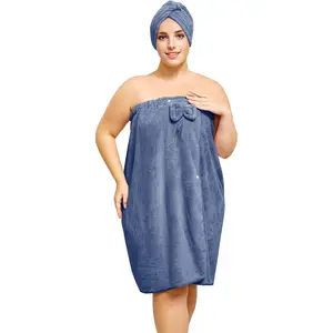 Plus Size XXL–XXXXL Towel Wrap Set | Adjustable Women’s Bath Wrap with Hair Drying Towel | Spa Bathrobe & Shower Wrap Dark Blue