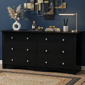 6 Drawer Double Dresser, Wide Wooden Chest of Drawers Storage Organizer, Modern Storage Tower for Bedroom, Closet, Living Room, Hallway & Home Office