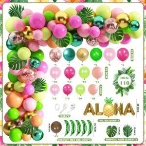 Tropical luau balloons arch garland kit luau party decorations with palm leaves flamingo palm tree aloha foil balloon coconut balloons set for tropical hawaiian aloha luau flamingo party alohaa