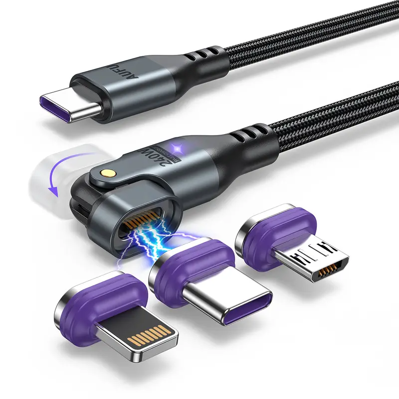 National Day Offer AUFU 16PIN 240W Magnetic C-Type Cable - 180° Rotation, Ultra Fast Charging, LED Indicator, 3-in-1 Data Transfer, 3.3ft/6ft 1Pack, Charger for iPhone 16/15, MacBook/iPad, Device, Stable Connection