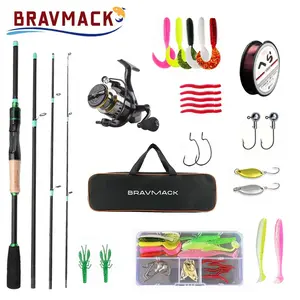 BRAVMACK Portable Four-Section Lure Fishing Rod Set (1.8m) + Spinning Reel, Complete Fishing Gear Box with Soft Bait and Lead Head Hooks, Lightweight Travel Equipment