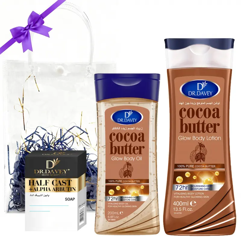 Cocoa Skincare 3-piece set Cocoa Butter Body Lotion +Arbutin Soap +Cocoa Butter Body Oil Autumn and winter skin care package cleaning, moisturizing, Hydrating for Body, Face, Hand, women Glow Body Care Sets Body Essentials Set Bodycare Package Set
