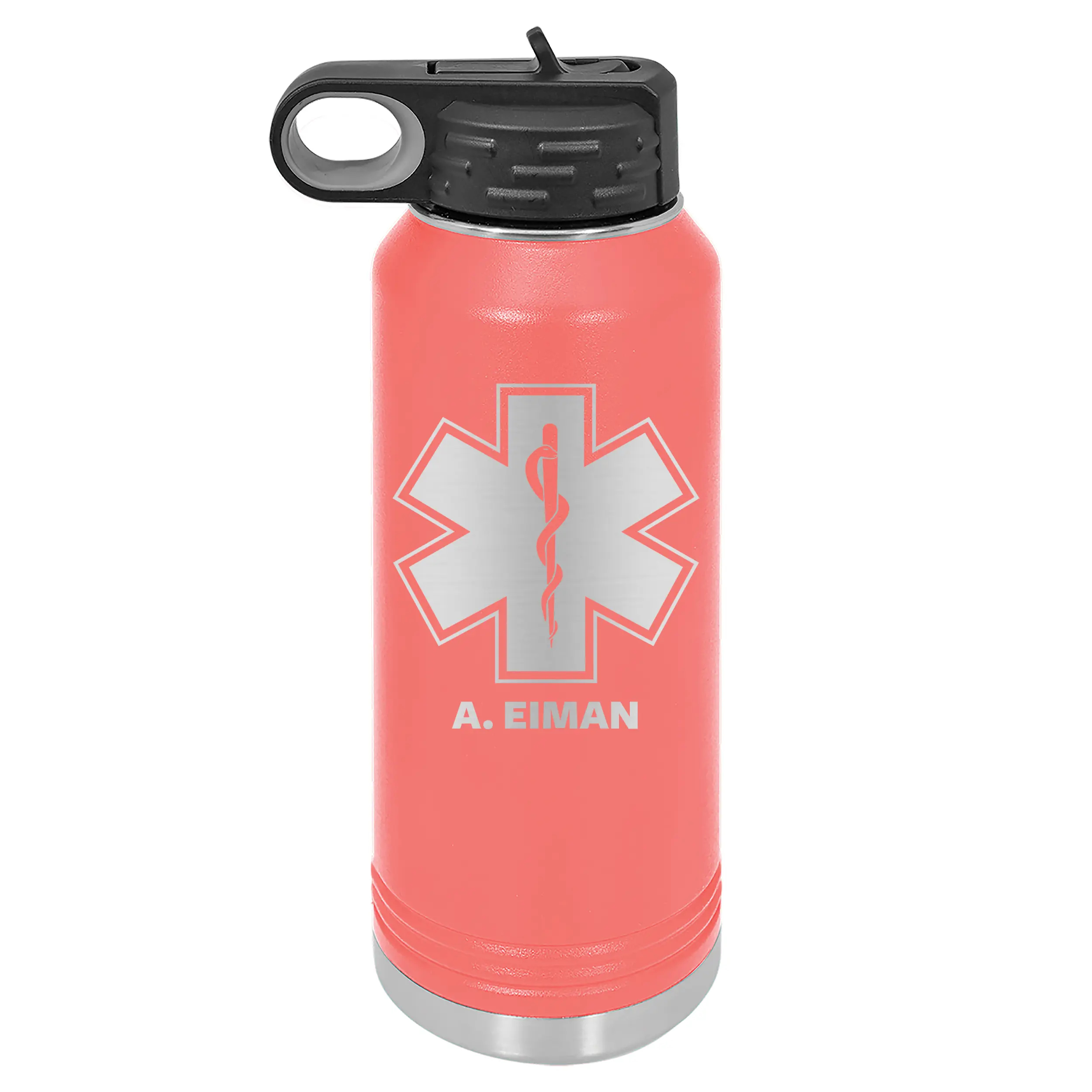 Personalized Star of Life, Medic, EMT, EMS, First Responder Appreciation Gift Laser Engraved 32 oz. Stainless Steel Bottle 13 Colors Available