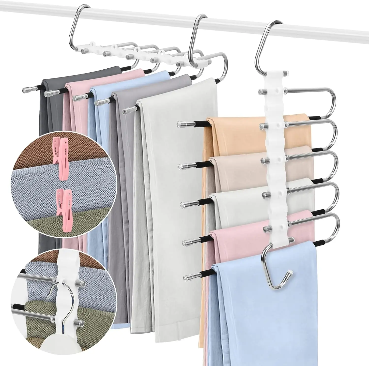 Upgraded Metal Pants Hangers Set - 1/2pcs 5/9-Layer Non-Slip Closet Organizers for Home Wardrobes, Space-Saving Storage Solutions