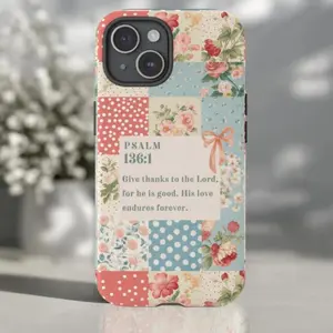 Floral Patchwork Bible Verse Phone Case, PSALM Religious Phone Case, Scripture Phone Cover, Suitable for IPhone17,16, 15, 14, 13, 12. 11, pro,promax,plus,air