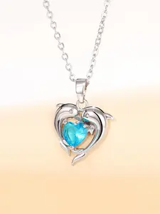 Heart Shaped Artificial Zircon Pendant Necklace for Women, Elegant Jewelry for Party, Daily Clothing Decor, Trendy All-match & Exquisite Jewelry for Gift