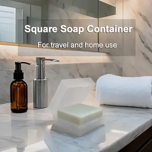 Travel Soap Container with Draining Layer, Square Soap Dish Bar Soap Holder for Shower with Lid Soapbox Bathroom Soap Dishes fit Dr Squatch Bars for Traveling (Clear) Case Round Wall Mounted Shower Shelf Set