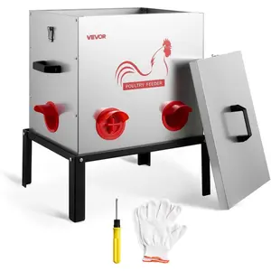 VEVOR Automatic Chicken Feeder, 85 lbs Capacity, 6 Feeding Ports No-Waste Poultry Feeder with Built-in Divider, with Latch Handle, Metal Construction, for Chickens Bantams Pheasants Poultry CoopVEVOR Super Brand Day