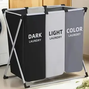 Laundry Basket Sorter, 3-Section Laundry Basket Organizer, Foldable Hamper/Sorter with Waterproof Oxford Bags and Aluminum Frame, Laundry Hamper Suitable for Laundry Rooms