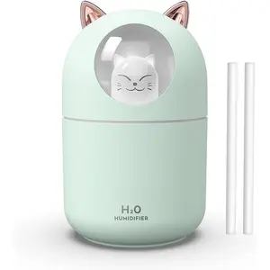 Portable 300ml Mini Cool Mist Humidifier With Night Light, USB Auto Shut-Off, Ultra-Quiet, 2 Spray Modes for Home Office Travel (Green)