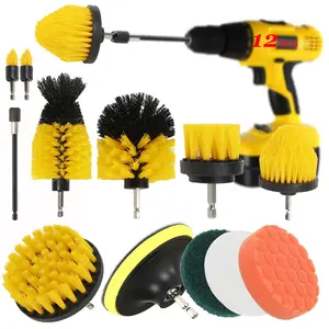 12pcs Drill Brush Attachment Set Power Scrubber Cleaning Kit with Extend Long Attachment Multi-Purpose Scrub Brushes for Grout Shower Bathroom Bathtub Tile