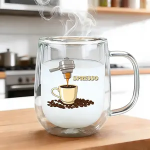 1PC Insulated Double-Walled High Borosilicate Reusable Glass Cup with Handle,large Capacity Clear Coffee Mug for Hot & Cold Beverages Drinks for Men Women,Perfect Birthday Gift,Travel-Friendly, kitchen Bar Settings,Home Office Water Cup