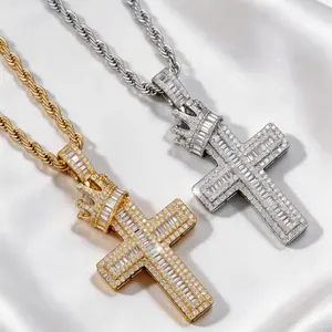 Crown Cross Moissanite Pendant Necklace for Men & Women Stainless Steel Cuban Link Chain Trendy Aesthetic Affordable Jewelry Gift