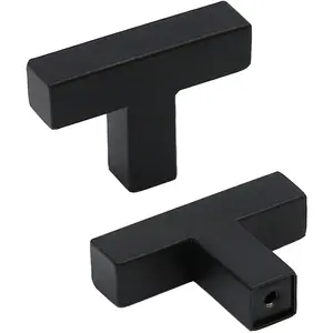 5 Pack Black Square T Bar Single Hole Knobs Cabinet Pull Drawer Handles Stainless Steel Modern Hardware for Kitchen and Bathroom Cabinets Cupboard Kitchen Cabinet Knobs