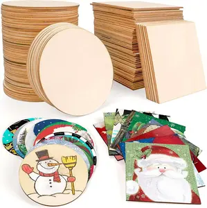 100 Pcs Wood Slices, 4X4 Inch Unfinished Wood Pieces Blank Wooden Coasters for Crafts Home Wall Tiles, 50 Pcs Squares, 50 Pcs Circles