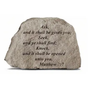 212 MAIN Cast Stone Weatherproof Memorial Rock, Wall Mount Outdoor Display, "Ask And It Shall Be Given You" Design, 6.5in x 4.5in x 1.5in Outdoor Furniture Accessory