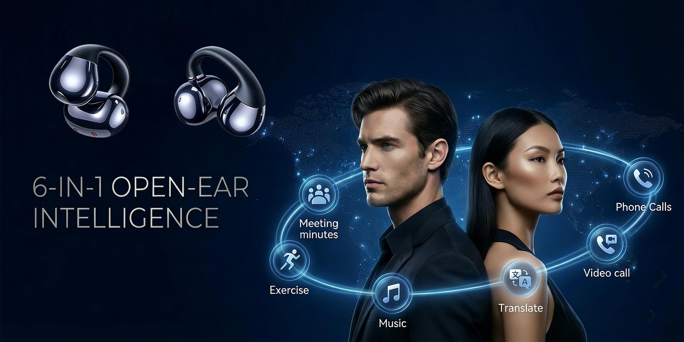 AI Language Translation Earbuds Real Time, Language Translator Earbuds Open Ear Clip-On Design, 156+ Language & Accents Two-Way Translator Device with APP for Travel Learning Business, Black