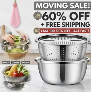 Clearance Sale] 3-in-1 Stainless Steel Grater & Colander Meal Prep Bowl Set