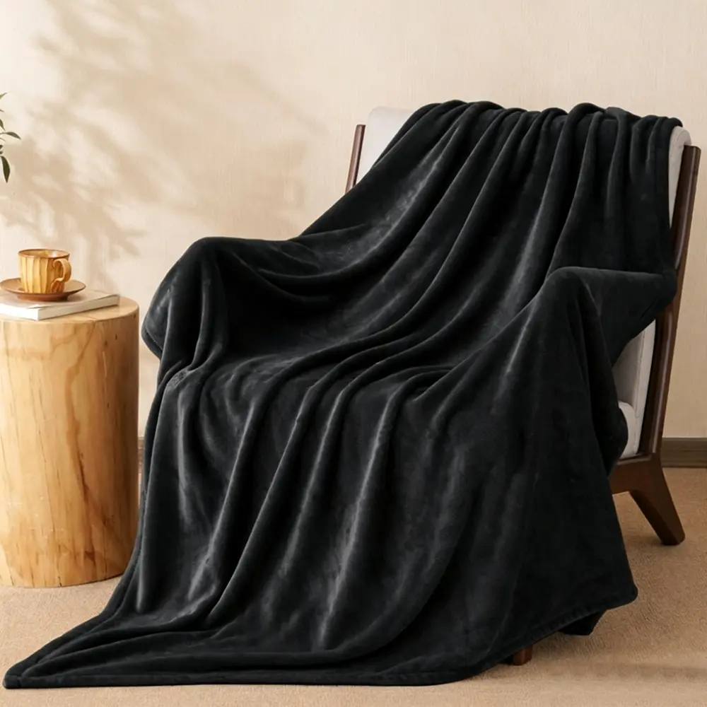 Solid Flannel Throw Blanket Ultra Soft Classic Fleece Cover, Minimalist Solid Color Home Decor, Comfy and Cozy, Blankets for Bed, Couch/Car Essential, Multi Season Versatile Office Napping Accent
