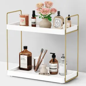 White and  Bathroom Counter Organizer, 2 Tier Makeup  Organizer Countertop, Bathroom Sink Skincare Shelf Tray Organizers and Storage for Perfumes  Kitchen Coffee Bar Decor