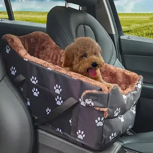 Black Fabric Dog Car - Portable Pet Booster Basket with Paw Print Design, Comfortable Armrest & Headrest for Small to Medium Dogs, Travel Carrier for Vehicle Interiors, Car for Pets |   Cozy Pet Booster |   Fabric Pet Bed, Car for Dogs