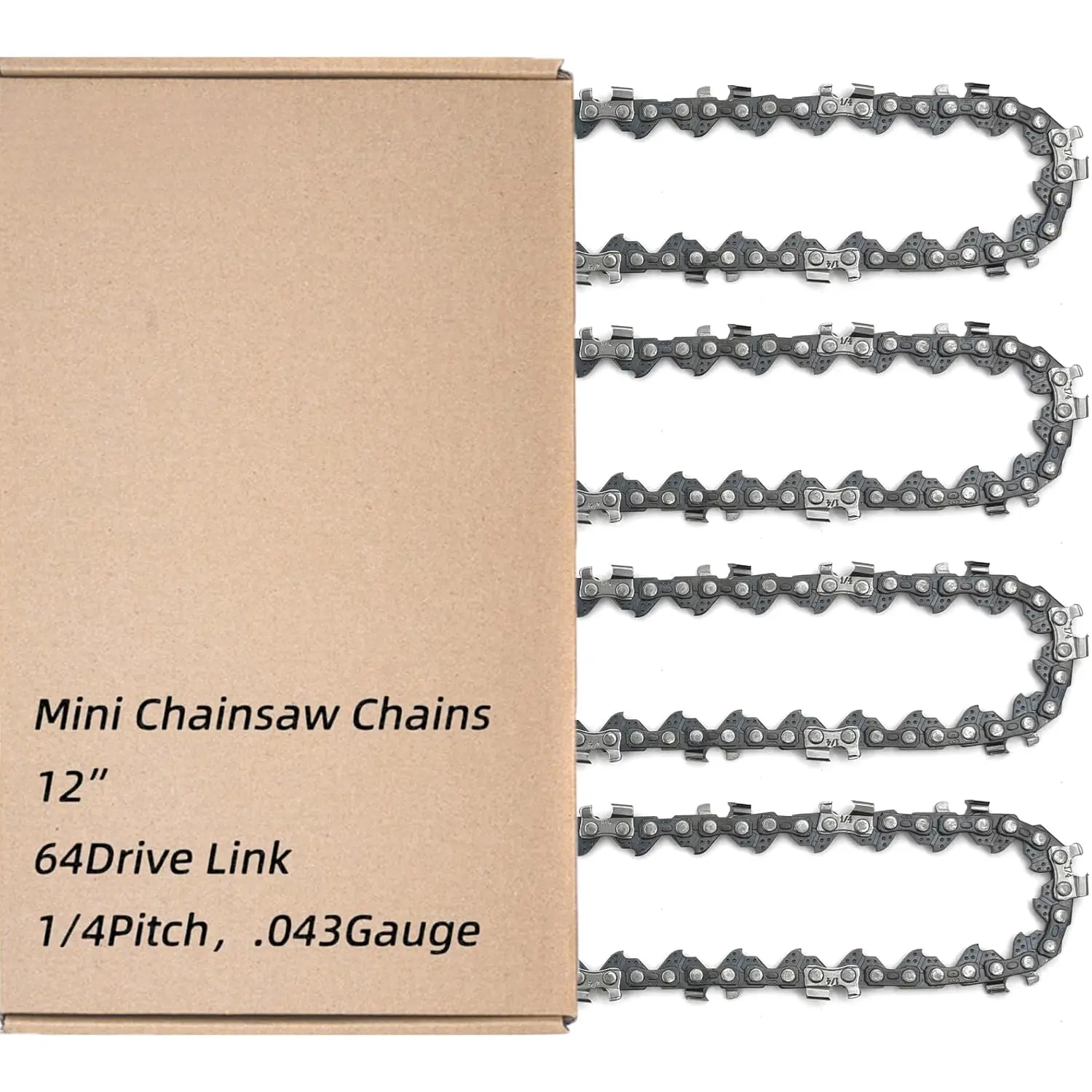 4 Pack 12 Inch Chainsaw Chain 1/4"LP Pitch .043" Gauge 64 Drive Links, Replacement Pole  Chain 12-inch Chainsaw Chains Fits for Stihl MSA120 C-B MSA140 C-B and More