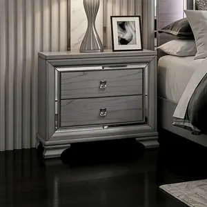 Alano Contemporary Nightstand with Mirror Trim & Felt-Lined Drawer By FOA