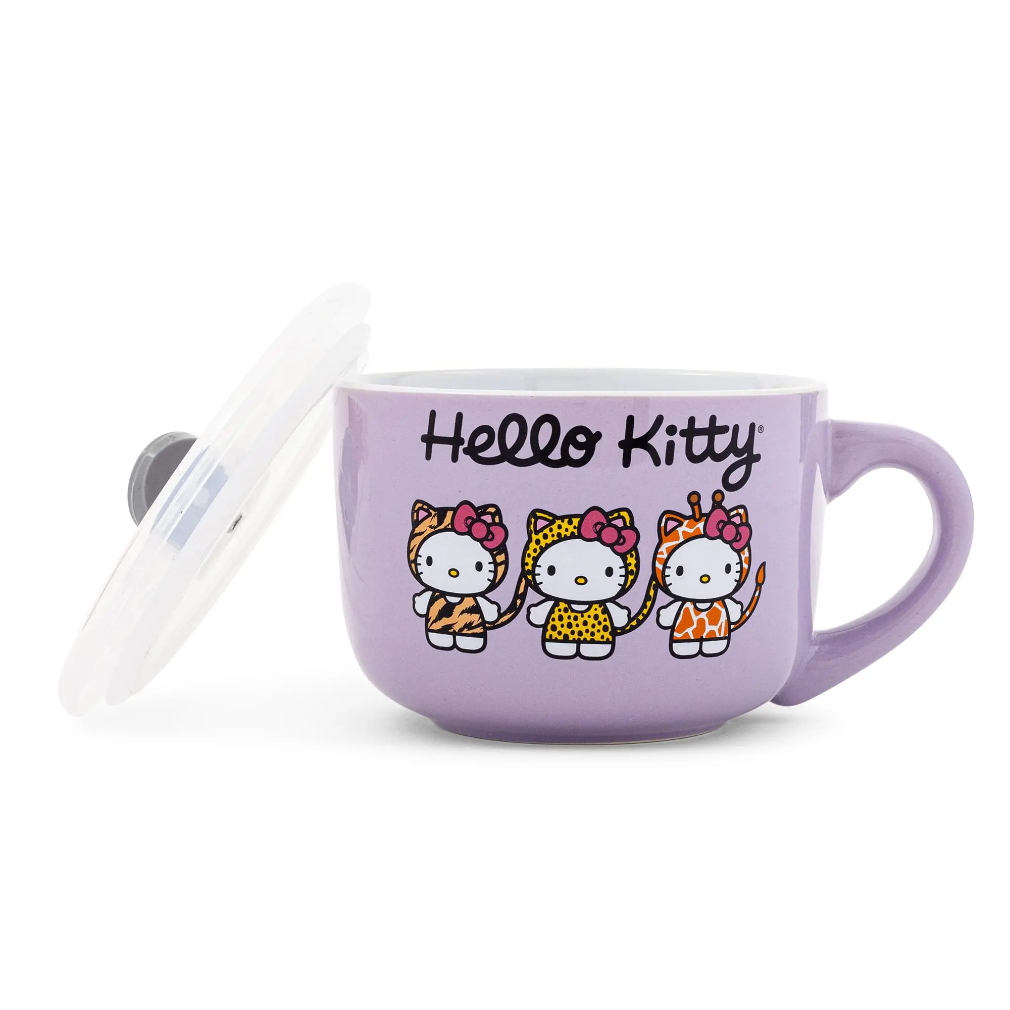 $14.99 | Sanrio Hello Kitty Jungle Animals 24-oz Ceramic Soup Mug with Vented Lid, Stylish Drinkware Cup for Drinks & Beverages, Washable Collectible