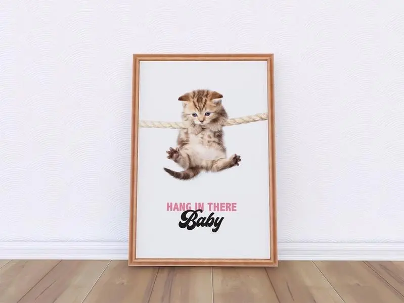Hang in There Cat Retro Motivational Cool Wall Decor Art Print Poster for Office