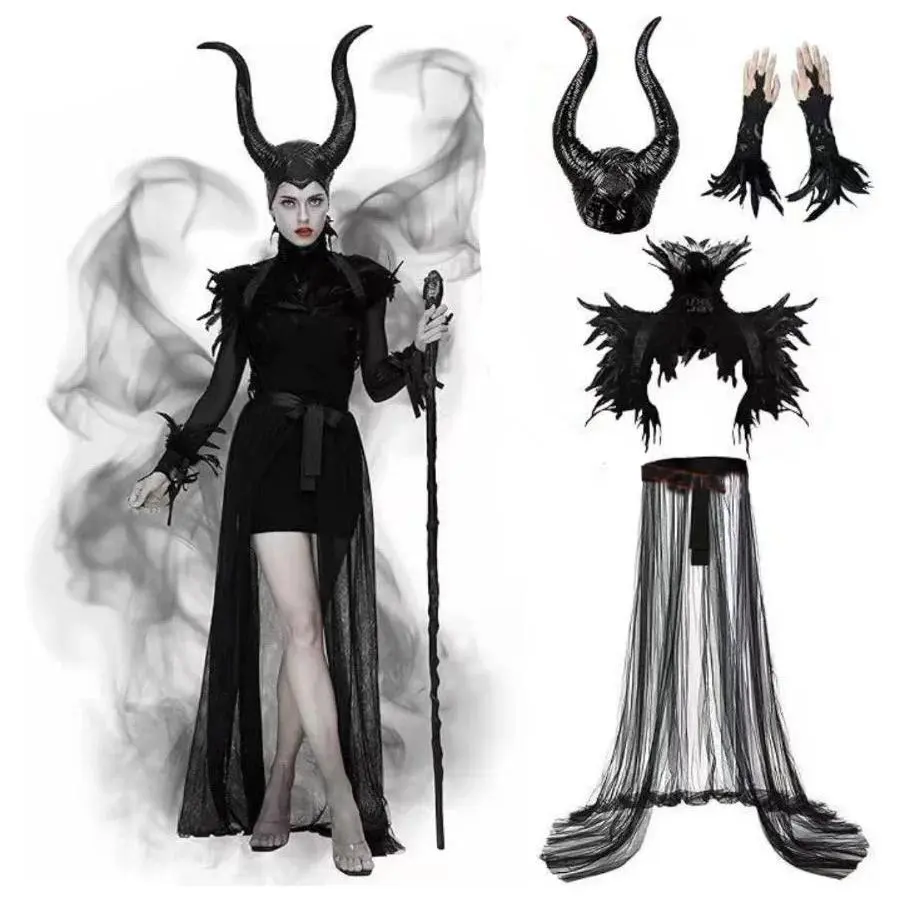 Halloween Performance Costume Maleficent Horns Women Party Adult Cosplay Mask Headpiece Hat Carnival Witch Helmet
