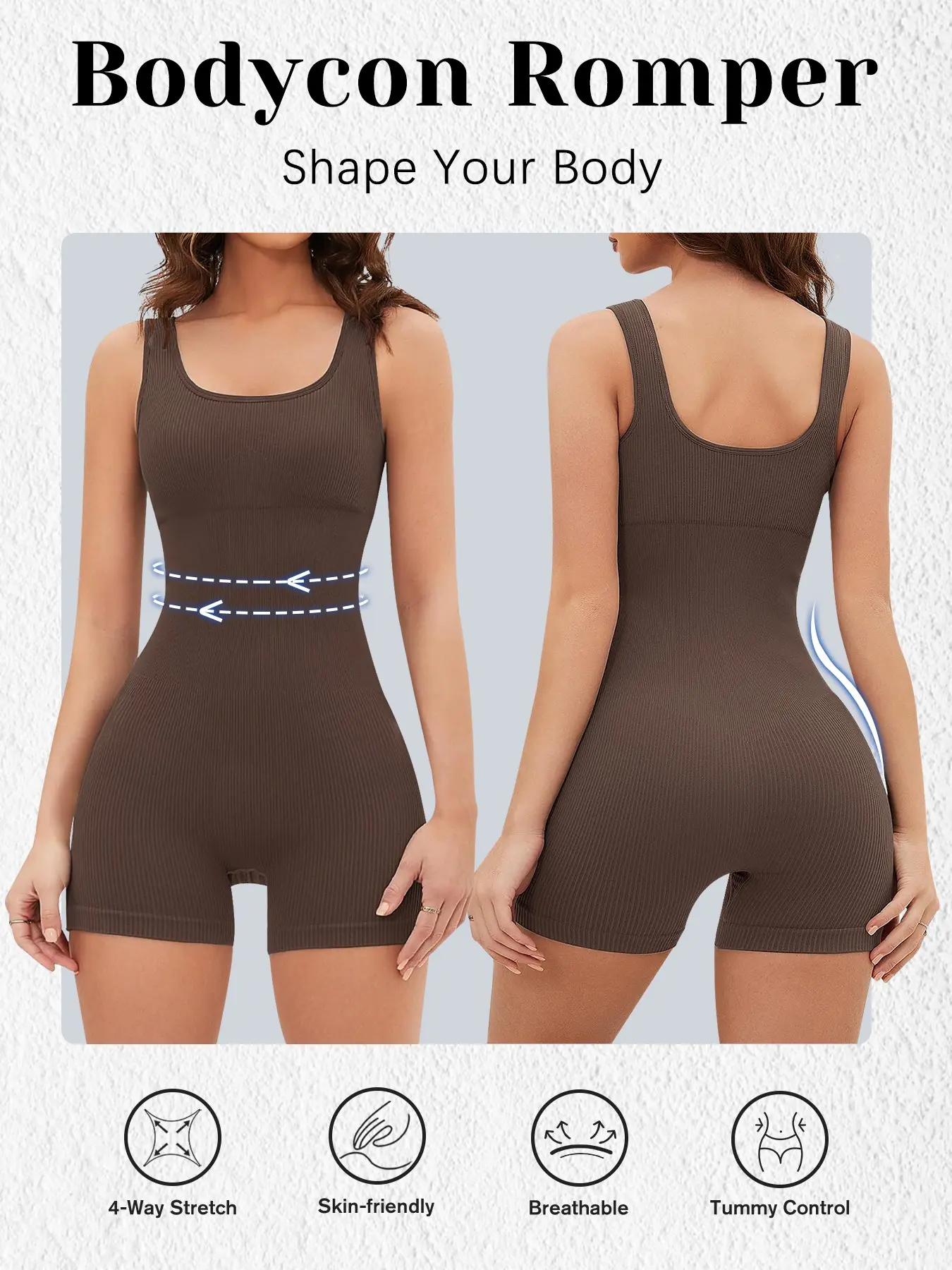 Fashion Fitted Shaping Sports Corset Jumpsuit for All Seasons, Sporty Design, Sleeveless, Natural Waist, Solid Pattern, Above Knee Length, Women's