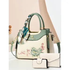 Elegant embroidered High Capacity Handbag with large capacity for women; fashionable classic versatile mommy bag