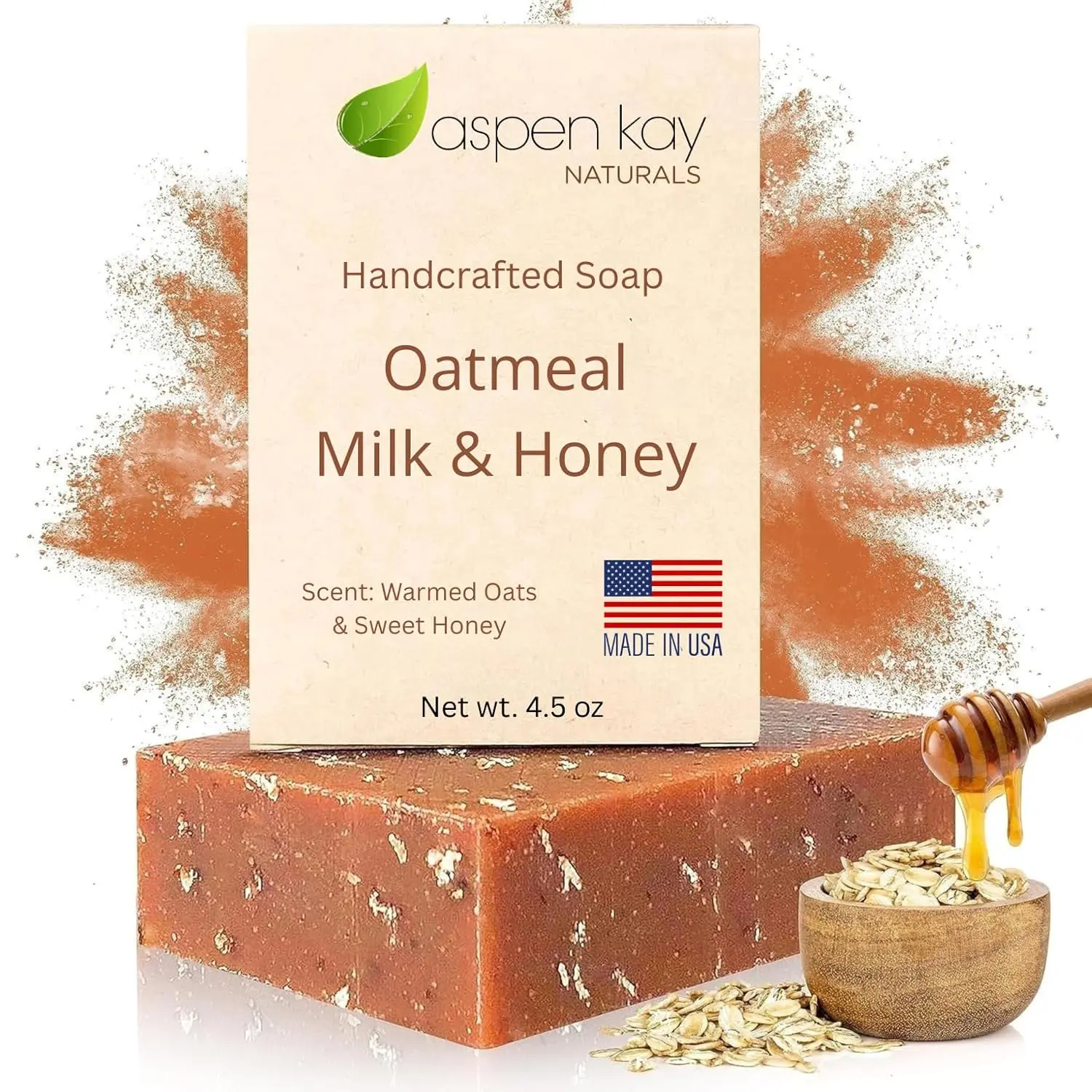 Aspen Kay Naturals Goats Milk, Honey & Oatmeal Soap Bar – with Organic Raw Honey, Goats Milk, Rolled Oats & Shea Butter - Exfoliating Soap – For All Skin Types - Handmade in Florida. 4.5 oz Bar