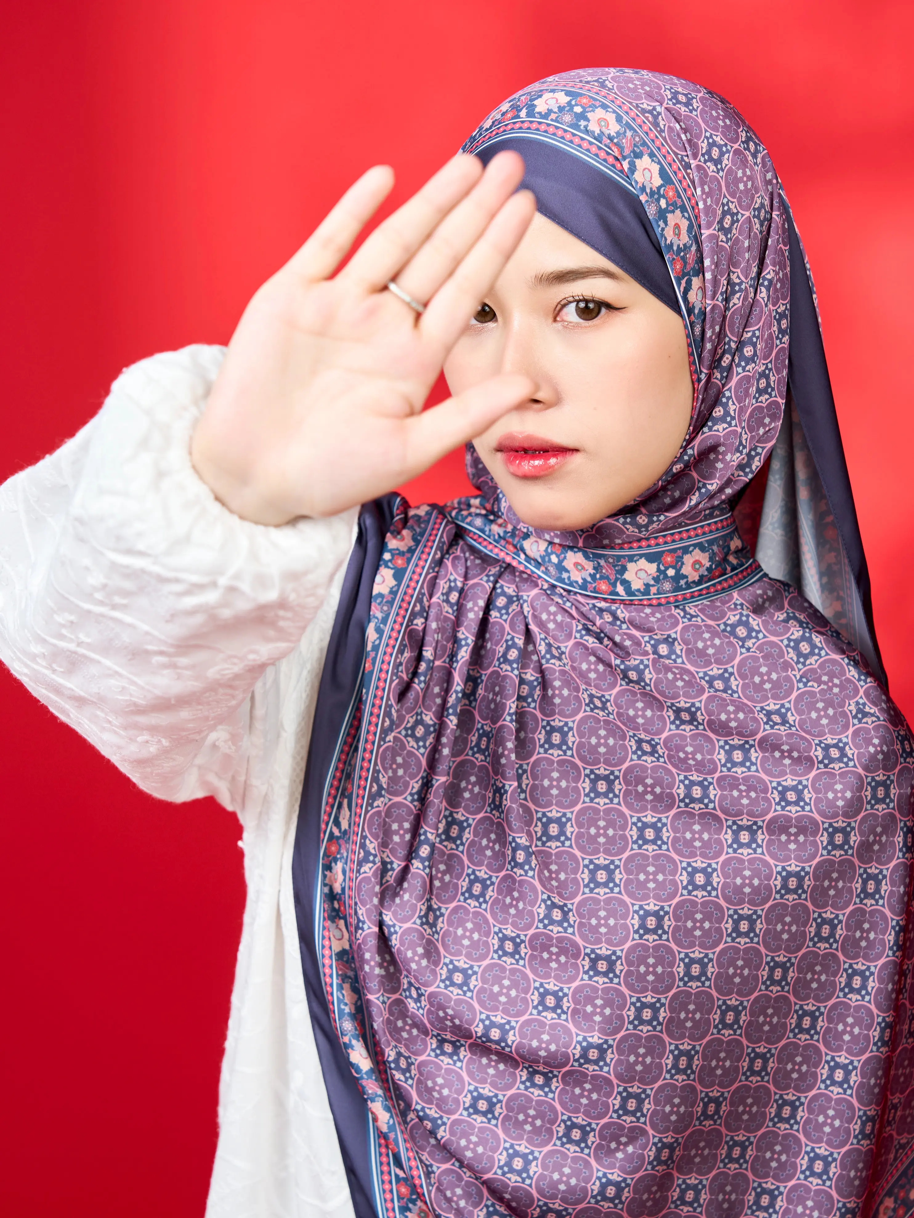 Plum Mosaic Satin Silk Hijab: Alhambra Collection