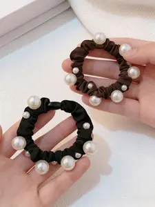2 Piece Set Style Pearl Hair Ties High Elasticity Rubber Bands, Scrunchie, Trendy High Ponytail Holder Headbands for Women