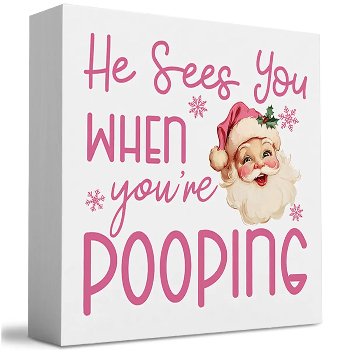 Pink Christmas Santa Claus Bathroom Decoration, 4x4 Inch PVC Art Deco, Christmas Room Decor, Home & Office Decor, Home Decor Ornaments, Bedroom Bathroom Holiday Gift Idea