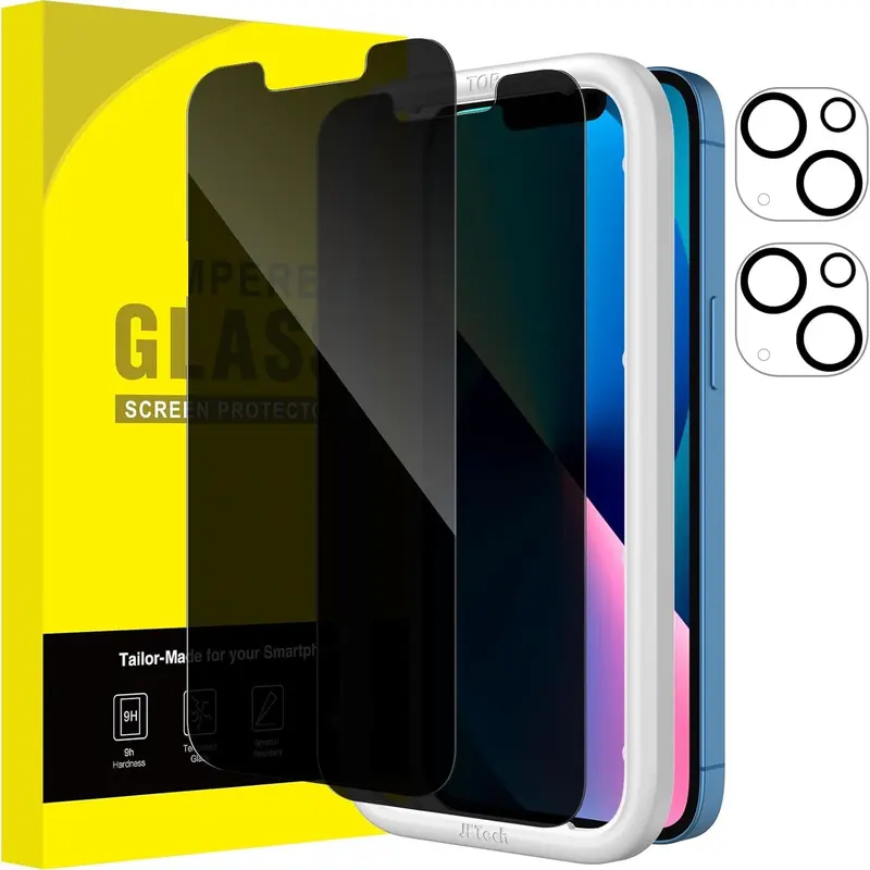 2+2 Pack iPhone Screen Protectors with Camera Lens Covers - 9H Hardness, Durable, Scratch Resistant, Smooth, Fingerprint Resistant, Bubble-Free Application, Privacy Shield, Multi-Model Compatible for iPhone 11,12,13,14,15,16 Screen Covering
