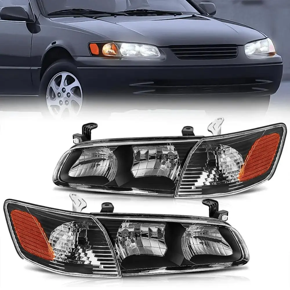 Nilight Pair Adjustable Replacement Headlight Assembly for 2000-2001 Toyota Camry - Black Housing, Amber Reflector, High/Low Beam, Waterproof, Anti-Fog Vent, Temperature-Resistant, Salt Spray Tested, UV Resistant Automotive Car Lighting Accessory, Brighte