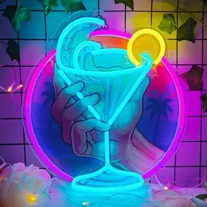 Cocktail in Hand Neon Light Powered by USB Dimmable Neon Lights Sign for Beer Bar Man Cave Club Bedroom Office Hotel Pub Cafe Wedding Nightclub Valentine's Day Birthday Party Decoration
