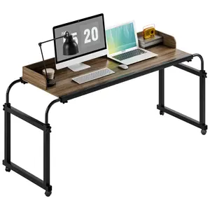 40cm Over Bed Table, Overbed Table with 360 Degree Wheels, Mobile Bed Desk with Baffle, Cup Holder, Length Height Adjustable Standing Workstation Overbed Table