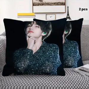 2pcs BTS V Portrait Pillow Cases Contemporary Style Zipper Closure, Machine Washable Decorative Pillow Covers for Bedroom, Living Room, Dorm Decor - Gift for Father’s Day, Graduation, K-Pop Fans, Bedroom Accessories, Easycare Fabric