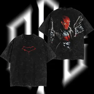 SuperStyle Jason Todd Red Hood (Robin #2) Hero Verse Comic Oversize Soft Classic Seamless Short-Sleeve Acid-Washed Cotton Tee, Double-Printed Graphic Apparel, Lightweight Streetwear Top for Men