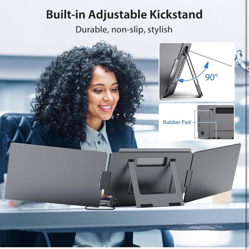 Triple Portable Monitor for Laptop - 14'' FHD 1080P USB-C, HDR IPS Display, Dual Monitor for Mac, Windows, and Android Devices