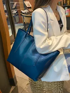 Vintage Oil Wax Cowhide Leather Tote Bag, Dual Compartment Large Capacity, Laptop & Clothes Storage, Ideal for Commuting, Travel, Shopping, Stylish Tote Bag